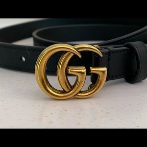 GUCCI Black Skinny Leather Double G belt -Preowned